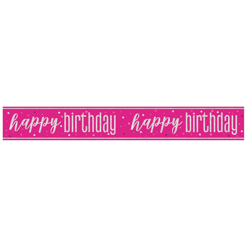 Unique Glitz Pink Happy Birthday Banner, 2.74m
