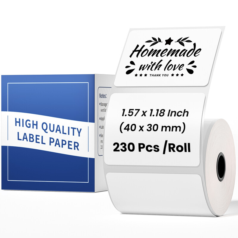 Phomemo 1,57''x1,18'' M110 M220 Etiketten voor barcode, prijstikket, verpakkingsetiket, 230 stuks/rol, 1 rol 1 verpakking - Wit
