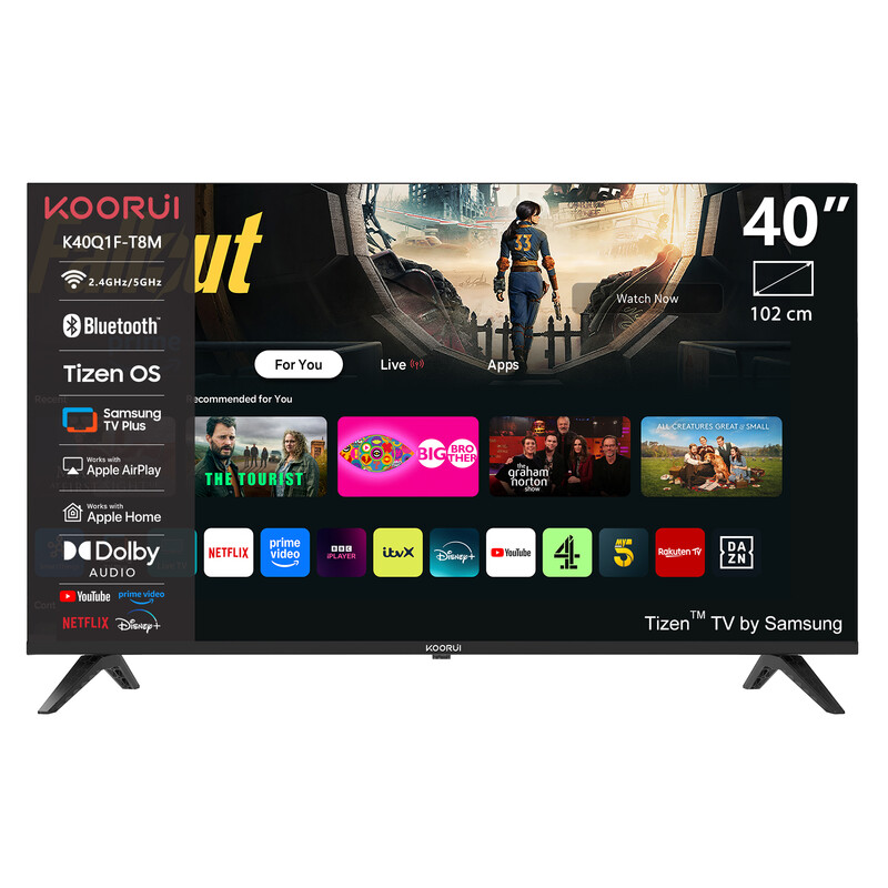 KOORUI K40Q1FQ-T8, 40 inch, Full HD QLED, TIZEN TV, Compact formaat met kleurrijk scherm, Dynamisch geluid met Dolby Audio, Top-klasse metalen afwerking