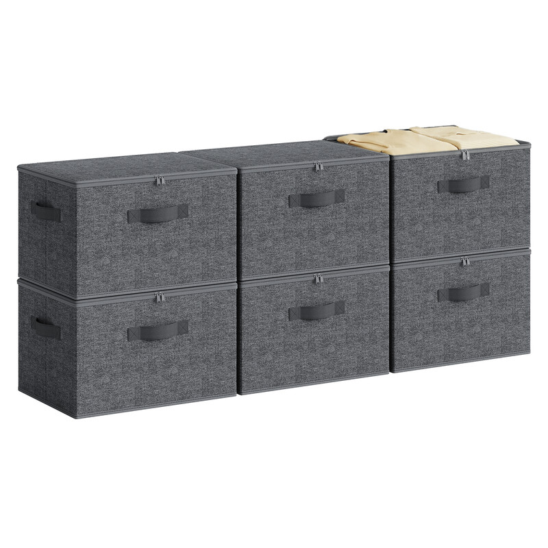 JOYFURNOS opvouwbare opbergboxen set van 6, kledingorganizer met ritssluiting, stevige deksels en versterkte handgrepen, grote capaciteit van 30 l per box, compact formaat 40 x 30 x 25 cm, ideaal voor garderobe, kast, planken, studentenkamer, reizen, donk