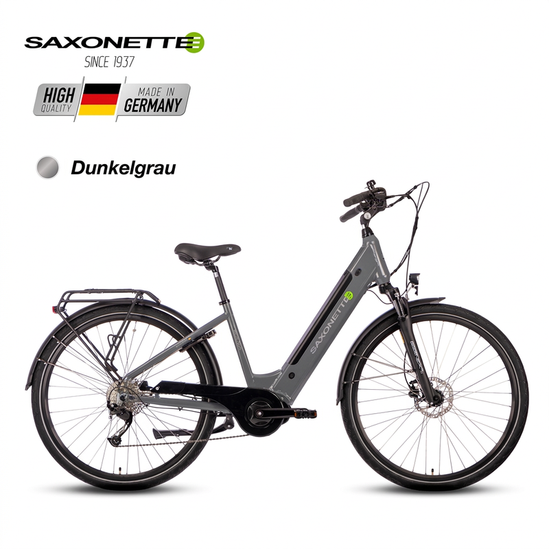 SAXONETTE Deluxe Sport E-Bike 9-Gang Mittelmotor 418 Wh Akku Hydraulische Scheibenbremsen Tretunterstützung Rahmen Mattschwarz 50 cm