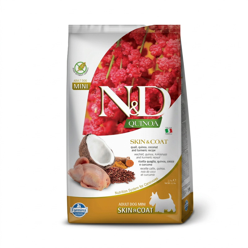Farmina N&D Quinoa Serie Huid- en Vachtverzorging Volwassen Kleine Hondenvoer (Kwartelvlees) 2,5 kg