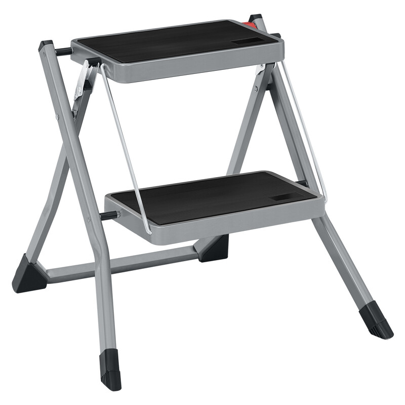 JOYFURNOS 2-Stufen-Leiter Robuster Klappbarer Tritthocker mit rutschfesten Stufen 150 kg Belastbarkeit 55 x 50 x 4,5 cm Grau