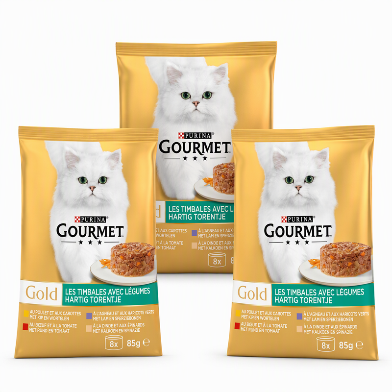 Gourmet Nourriture pour chats Sélection de ragoûts Bœuf à la tomate, Poulet à la carotte, Dinde aux épinards et Agneau aux haricots verts 8 x 85 g * 3