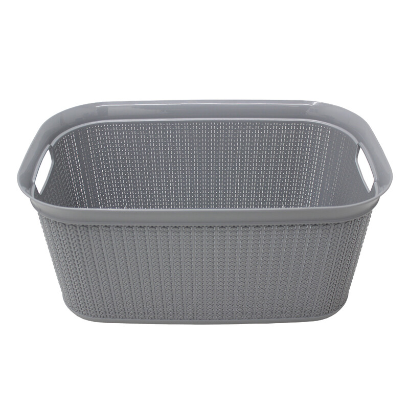 Knit Design Loop Plastic Rectangular Linen Laundry Basket with Handles – Grey