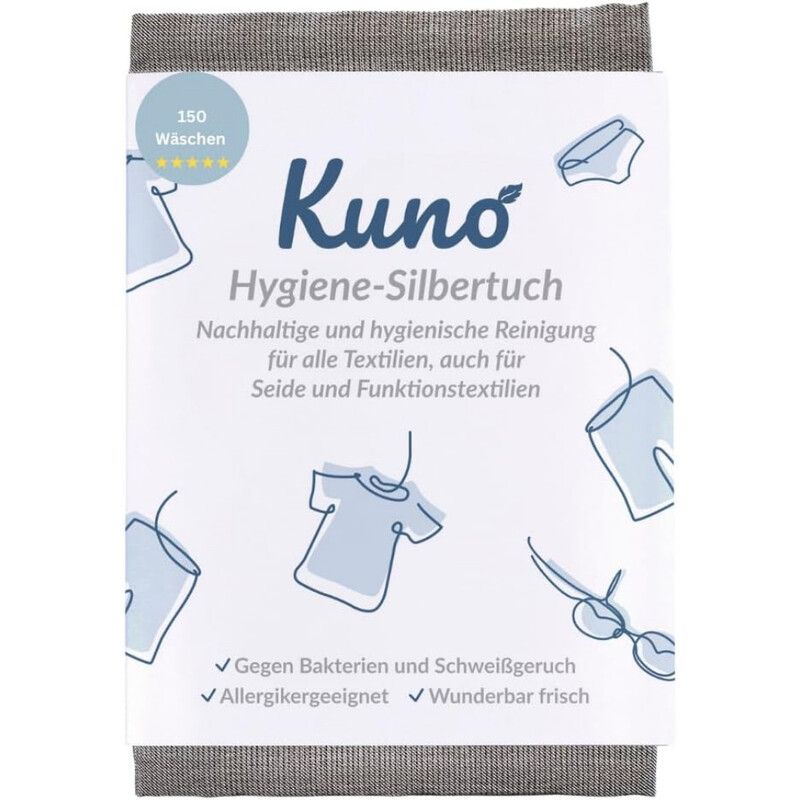 Kuno Hygienic Rinser Silver Cloth for Washing Machine, Antibacterial Silver Ion Cloth Against Sweat Odour, Alternative to Hygiene Rinser & Disinfectant Detergent, Up to 150 Uses