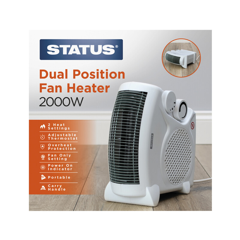 Status White Dual Position Fan Heater, 2000W, 2 Heat Settings With Adjustable Thermostat, - Image 12