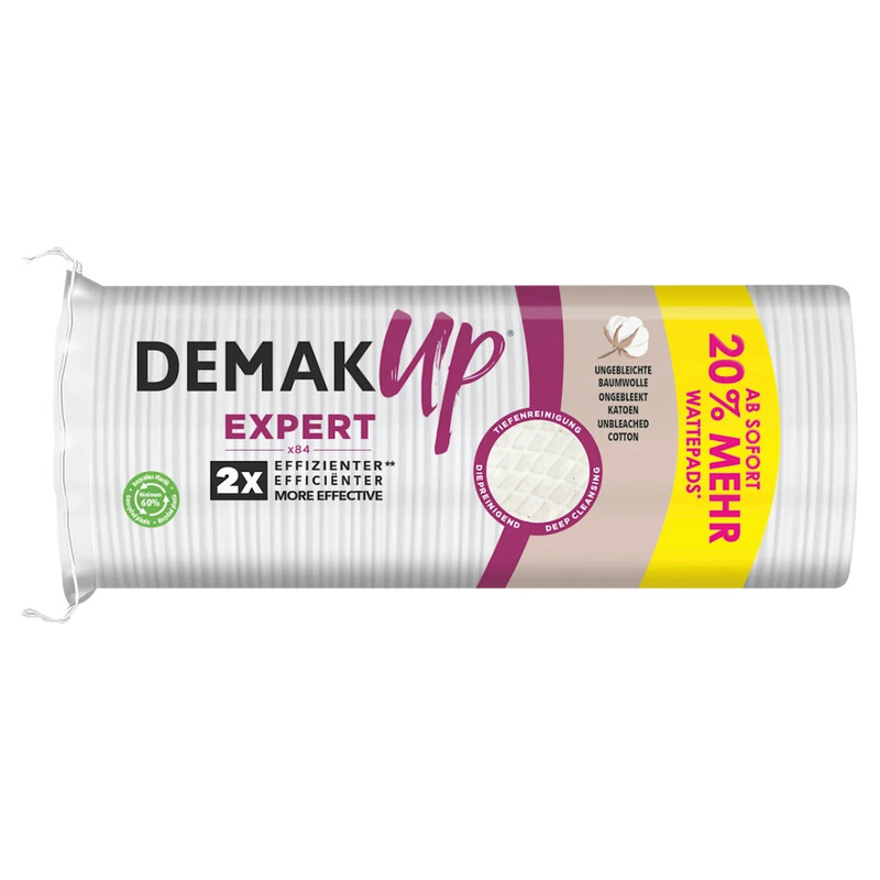 Demak'Up Expert runde Wattepads 84 Stück 100 % Baumwolle Wabenstruktur fusselfrei Make-up-Entfernung
