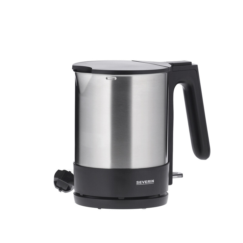 SEVERIN Wasserkocher, kompakt und leistungsstark, Edelstahl gebürstet, schwarz, Kunststoff, 1,7 L, 2.200 W, WK 3409