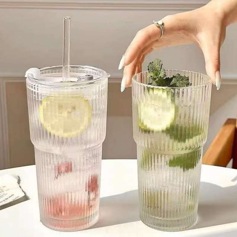 600ml Glas-Strohhalm-Becher, Set mit 2 Stück