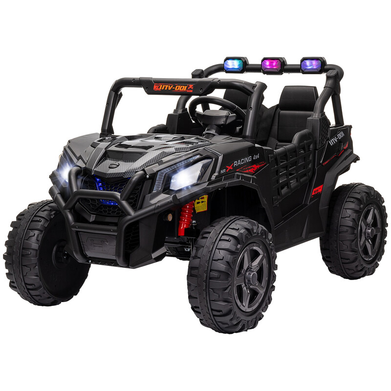 370-342V70BK AIYAPLAY Kids Electric Ride on Car 2-Seater, 24V Truck UTV with Remote Control, Suspension System, LED Lights, Horn, Music, for 3-8 Years, Black
