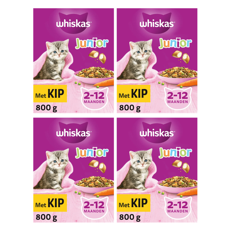 Whiskas Junior Croquettes pour chats au poulet 800 g * 4