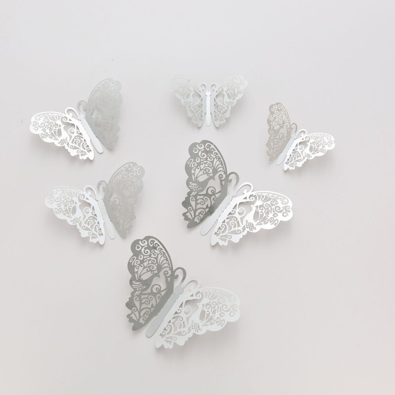 24 stuks 3D 10 cm x 10 cm vlinder-wandstickers, zilveren vlinder-wanddecoraties, kamerdecoratie, wanddecoratie