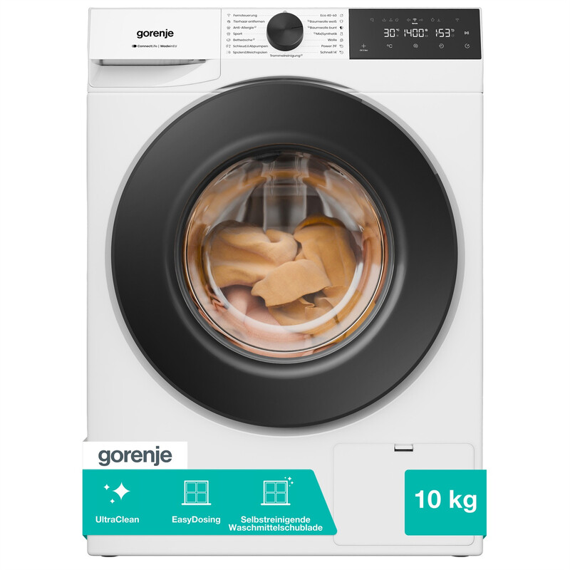 Gorenje W5g414a4p1 Frontlader-Waschmaschine, 10 Kg, 1400 U/Min, Energieklasse A-40%, 15 Programme, Steamtech, Ultraclean, Aquastop, Easydosing, Inverter Powerdrive, Connectlife, Weiß