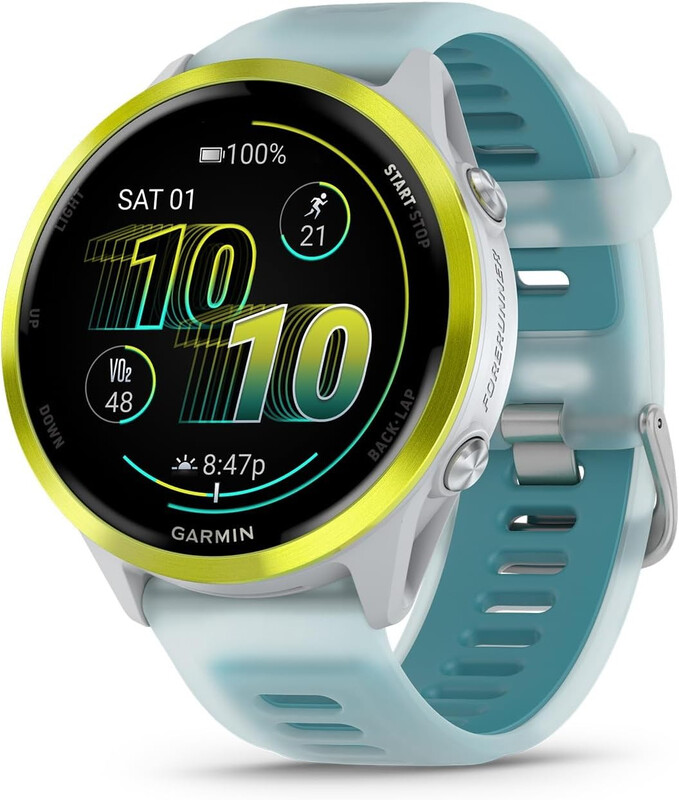 GARMIN Forerunner 570 47 mm smartwatch - Whitestone/Turquoise siliconen bandje