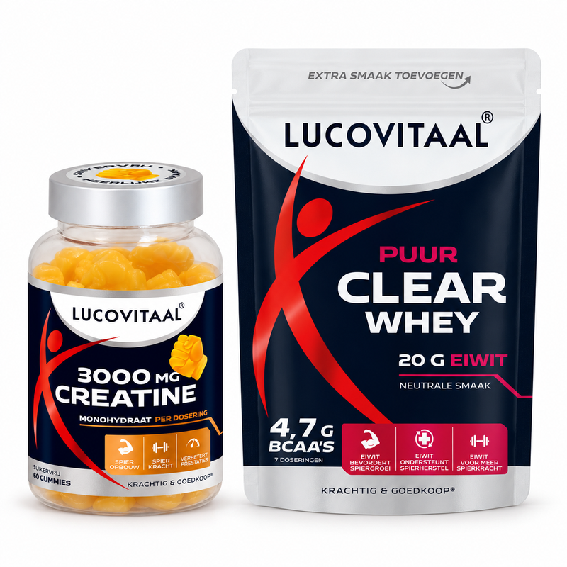 Lucovitaal Créatine 3000 mg Gummies & Clear Whey Protein Pack de soutien musculaire