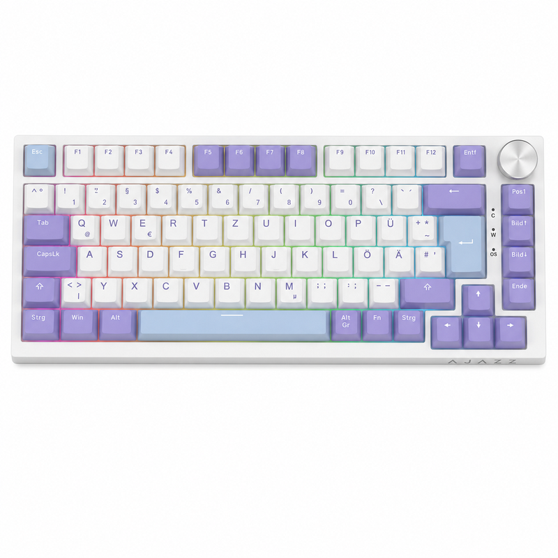 AJAZZ AK820 kabelgebundene mechanische Tastatur, 75%-Gaming-Tastatur mit Lautstärkeregler, deutsches QWERTZ-Layout, 82 Tasten, fünf Schichten Schallisolierungs-Pad, RGB-Hintergrundbeleuchtung, Hot-Swap für alle Tasten