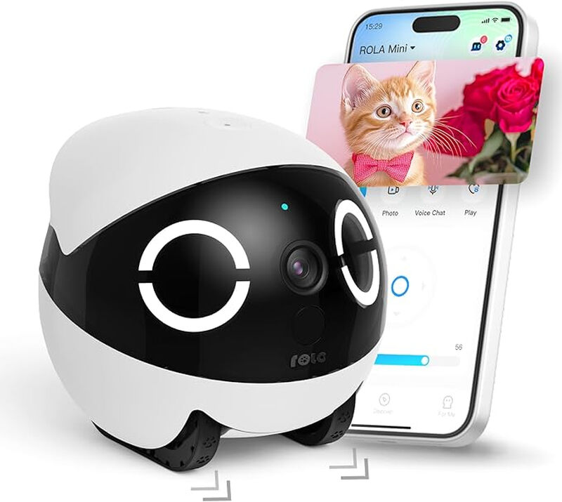 Enabot ROLA Mini 2K Huisdierkamerarobot (Wit), HD-Bewaking, Afstandsmetgezel, Echtzeitinteractie, Geschikt voor Honden & Katten