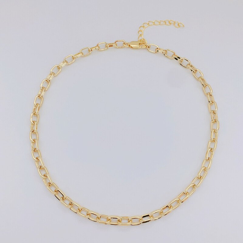 14-Inch Women's 18K Gold Plated Chunky Link Chain Necklace