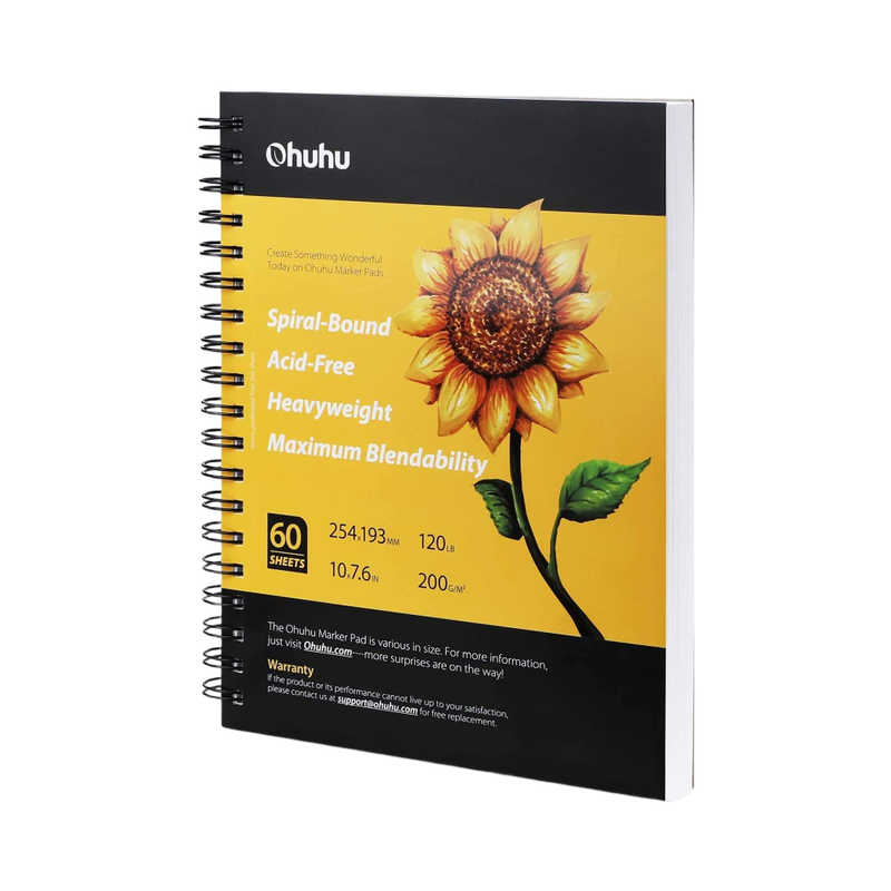 'Ohuhu Sketchbook for Alcohol Markers - 200GSM Heavyweight Acid-Free Paper，120 Pages，