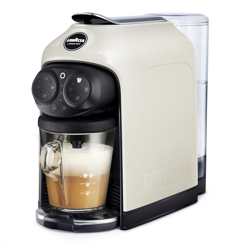 A Modo Mio Deséa, Integrated Milk Frother, Glass Mug, Pod Coffee Machine, 1.1L, Cream