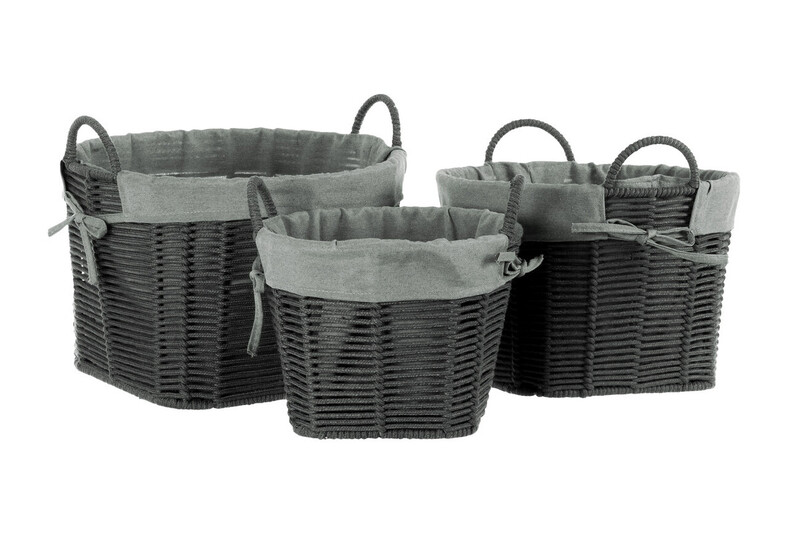 Set Of Three Lida Grey Round Storage Baskets