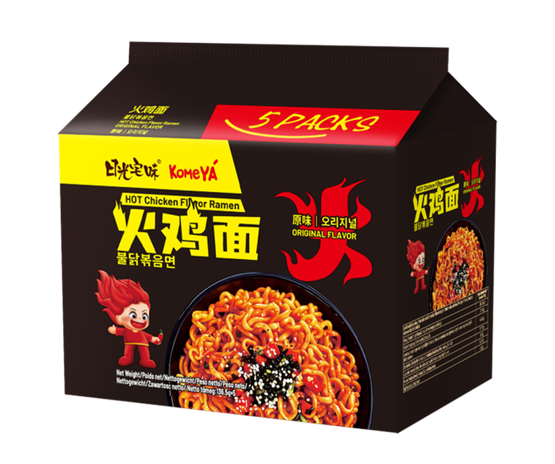 Hot Chicken Flavor Instant Noodles, Original, 5 x 136.5 g