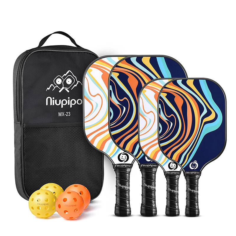NIUPIPO Pickleball Paddel Set van 4 (2 Volwassen Paddels + 2 Kinder Paddels) – Glasvezel Materiaal, Polypropyleen Honingraatkern, USAPA-Gecertificeerd, Comfortabele Handgreep, Ideaal voor het Gezin, MX-23