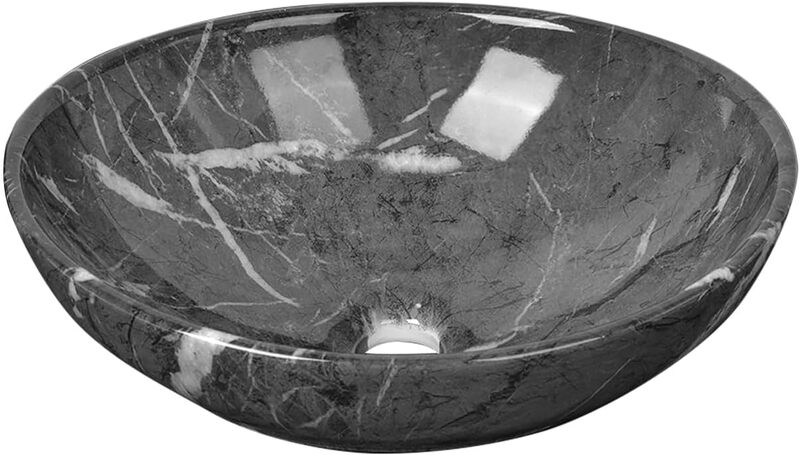 Bathroom Sink Oval Ceramic Vessel Sink with Gray Stripes Practical Hygienic Combines