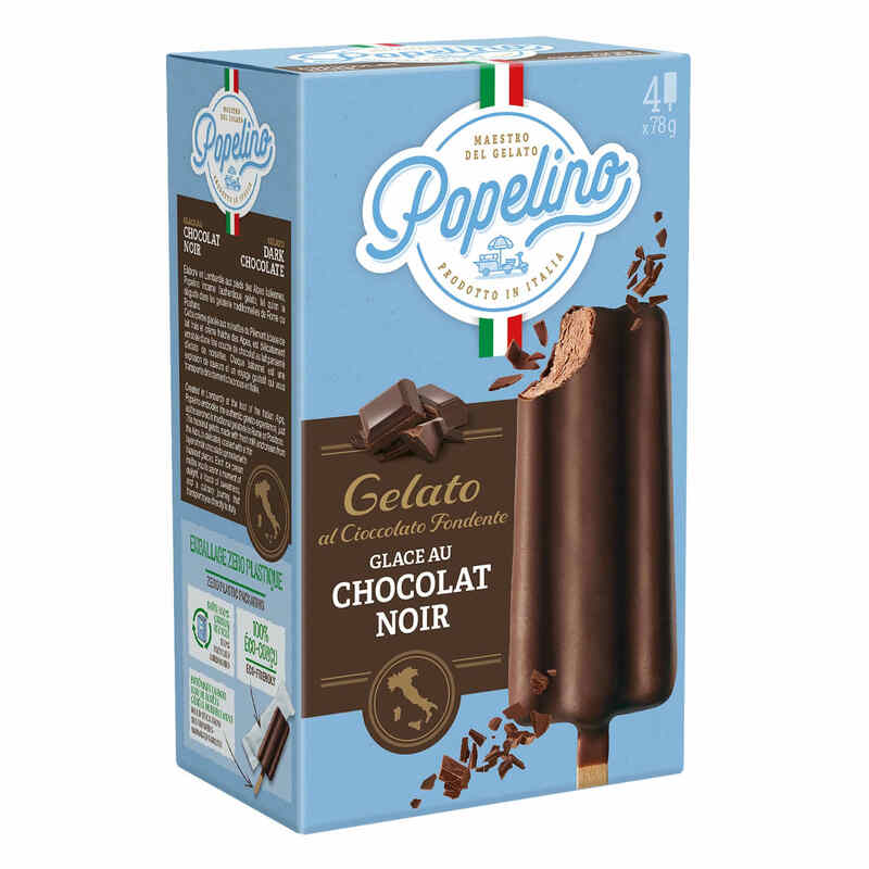POPELINO Bâtonnets de glace Chocolat Intense au Chocolat Noir x4 312g