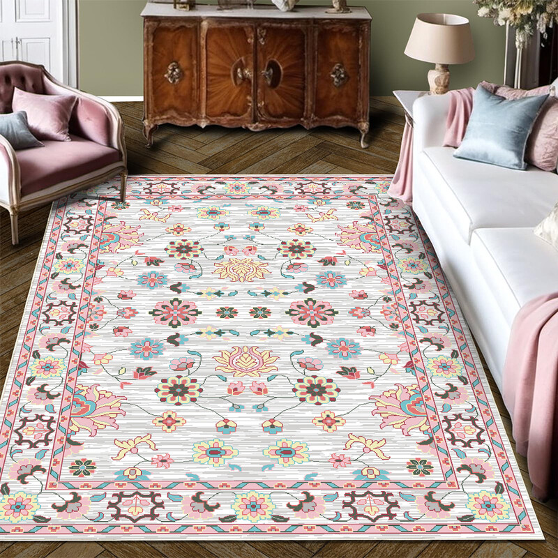 Boho Vintage Floral rugs, Non - Slip, Persian - Style Ornate Pattern, Soft & Durable,