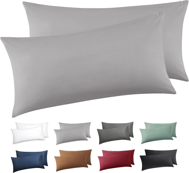 Kissenbezug 40 x 80 2er Set - 90% Baumwolle Kopfkissenbezug 40x80, Kissenbezüge mit Reißverschluss, Kissenhülle - Weich Atmungsaktiv und Langlebig, Oeko-TEX Zertifiziert, Hellgrau