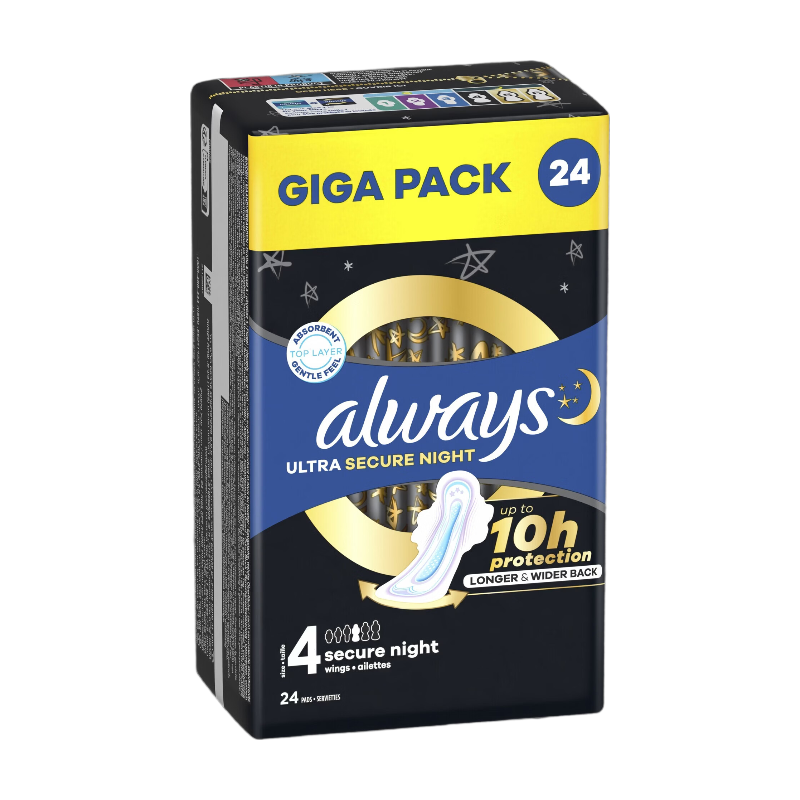 Always Serviettes Hygiéniques Ultra Nuit Sécurité - 24 serviettes
