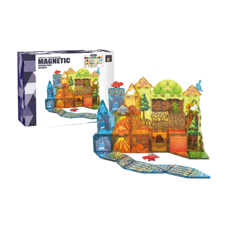 XINQIYUAN Magnetisches Baustein-Set 7,5 cm 79tlg Dinosaurier-Thema [Zufällige Mischung – Farben nur aus Hauptbild]