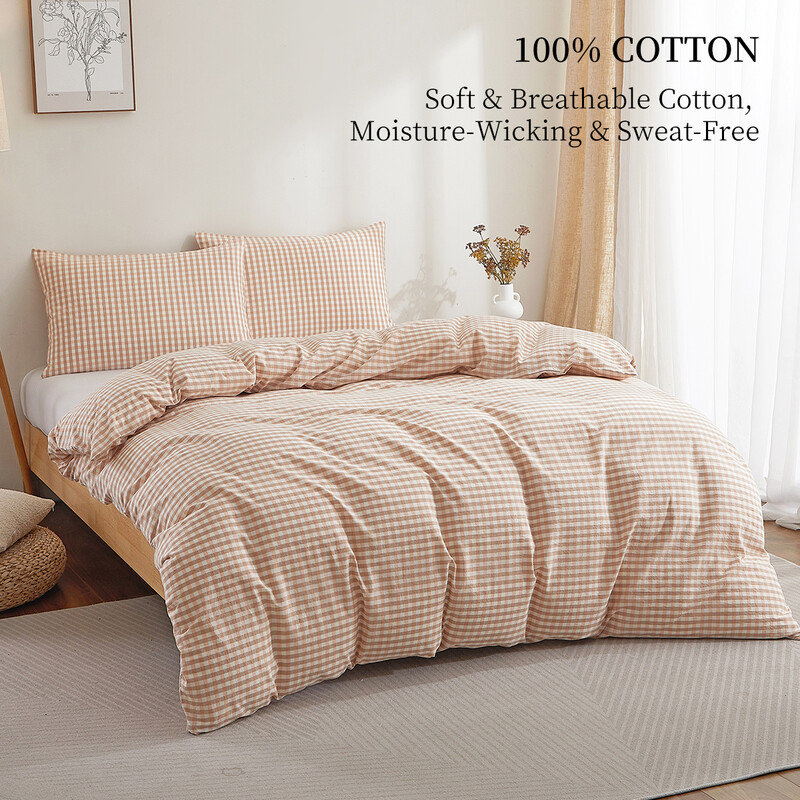 Meeallhome Katoenen geverfd plaid dekbedovertrekset 200*200 cm/65*65 cm*2 Roze