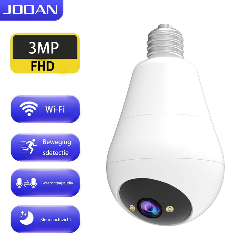 JOOAN HD 2K 3.0 MP Draadloze gloeilamp Beveiligingscamera met E27 Licht Connector, Motion Auto Tracking, 2-Weg Audio, Spotlight Nachtzicht