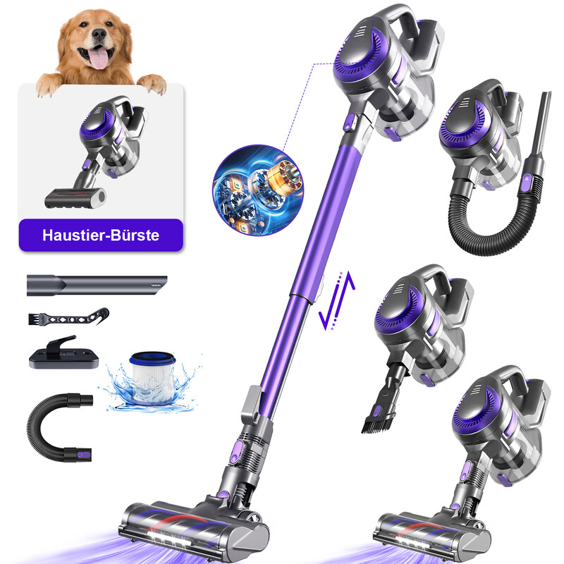 [Summer Deals - €76.99 with Free Next-Day Delivery] Daynee Cordless Vacuum Cleaner, 55 kPa, with Hose and Pet Brush, HEPA*4, for Pet Hair, Carpets and Hard Floors, Model H75