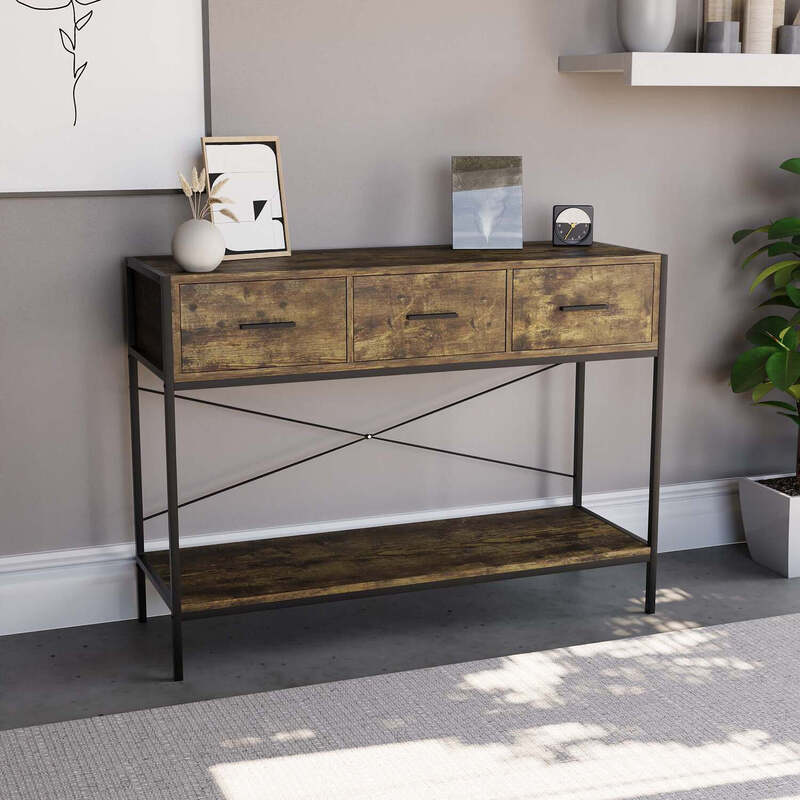 Console Table Brooklyn 3 Drawers Rustic Brown/Black