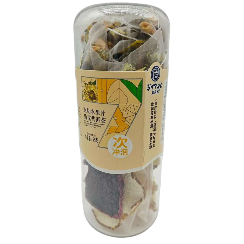 JiLiangMu Origineel Gesneden Fruitplakjes Chrysant Pu-erh Thee 75 g