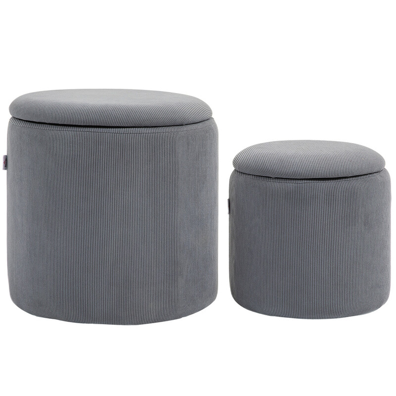 Ottomans Storage Nested Textured Grey 2pcs
