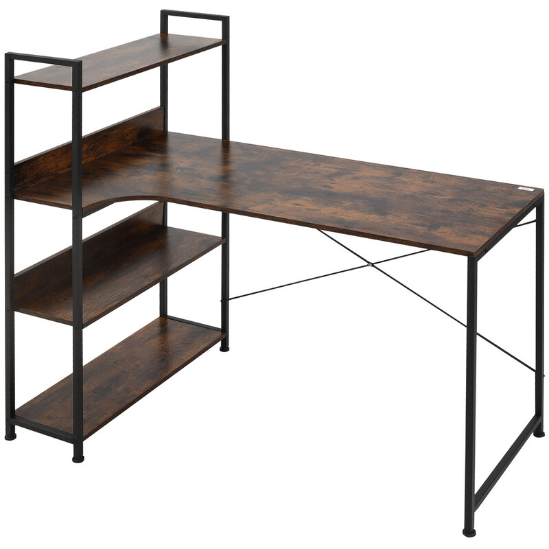 Homcom Desk Tall Shelves Rustic Brown/Black