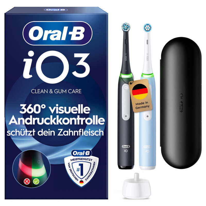 Oral-B iO Series 3 Duopack elektrische Zahnbürste, matt Schwarz/Eisblau, Reinigungstechnologie: Mikrovibrationen