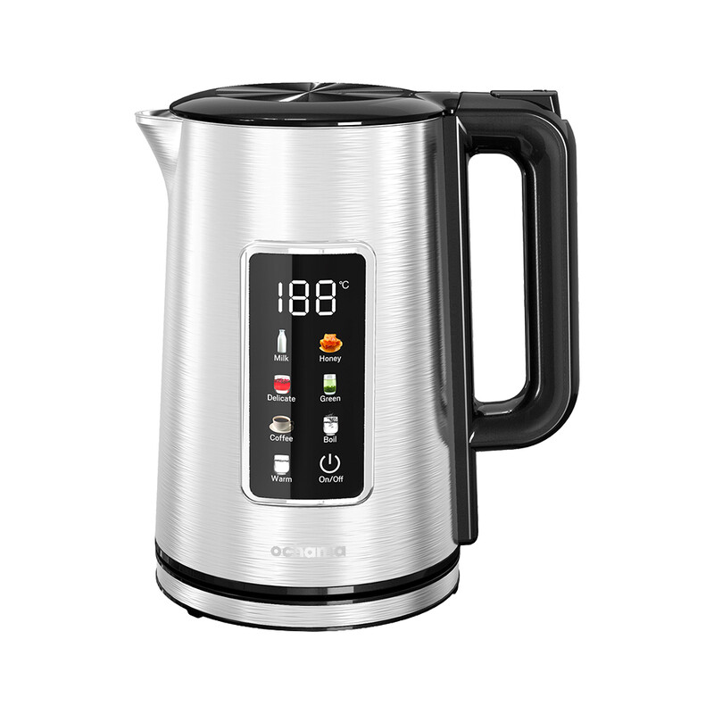 ochama Wasserkocher 1,7L 2100W, Doppelwandiger Edelstahl, Warmhaltefunktion, Verbrühschutz, 6 Funktionen, LED-Farbdisplay