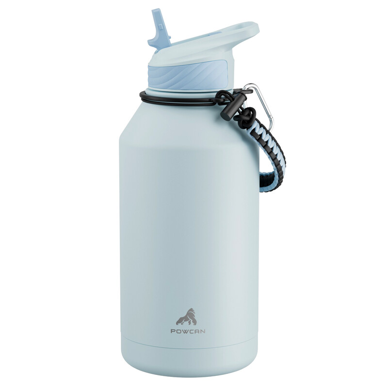 64 oz sportfles met rietje, draaglus en deksel met enkele opening – Blauw
