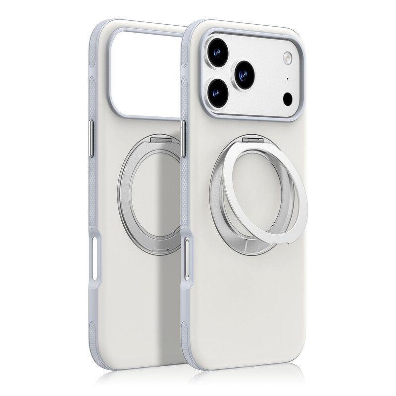 IM-CHEN iPhone 18 Pro Max Hülle, kompatibel mit 17 Pro Max, hautfreundliche Haptik, rutschfester Rahmen, 360° drehbare Ständer-Version, Silber, 1 Stück