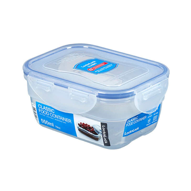LocknLock Luftdichter Lebensmittelbehälter 550 ml – Transparente rechteckige PP-Kunststoffbox mit blauem Silikondichtung, auslaufsicheres stapelbares Design, mikrowellen-, gefrier- & spülmaschinenfest