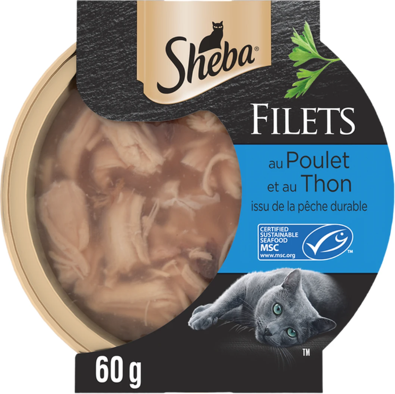 Pâtée Pour Chat Adulte Filets Poulet Thon Sheba La Barquette De 60g