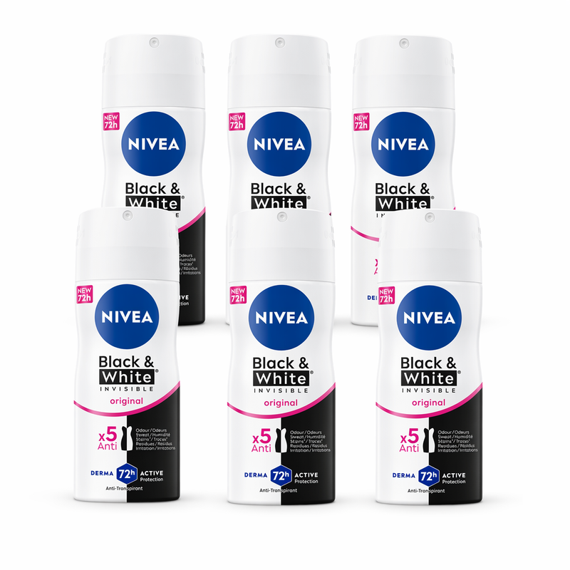 NIVEA Invisible voor Black & White Clear Anti-Transpirant Mini Deodorant Spray - Origineel - Vlekkenvrije Deodorant - 72-Uurs Bescherming - Reisformaat 100 ml (6-Pack)