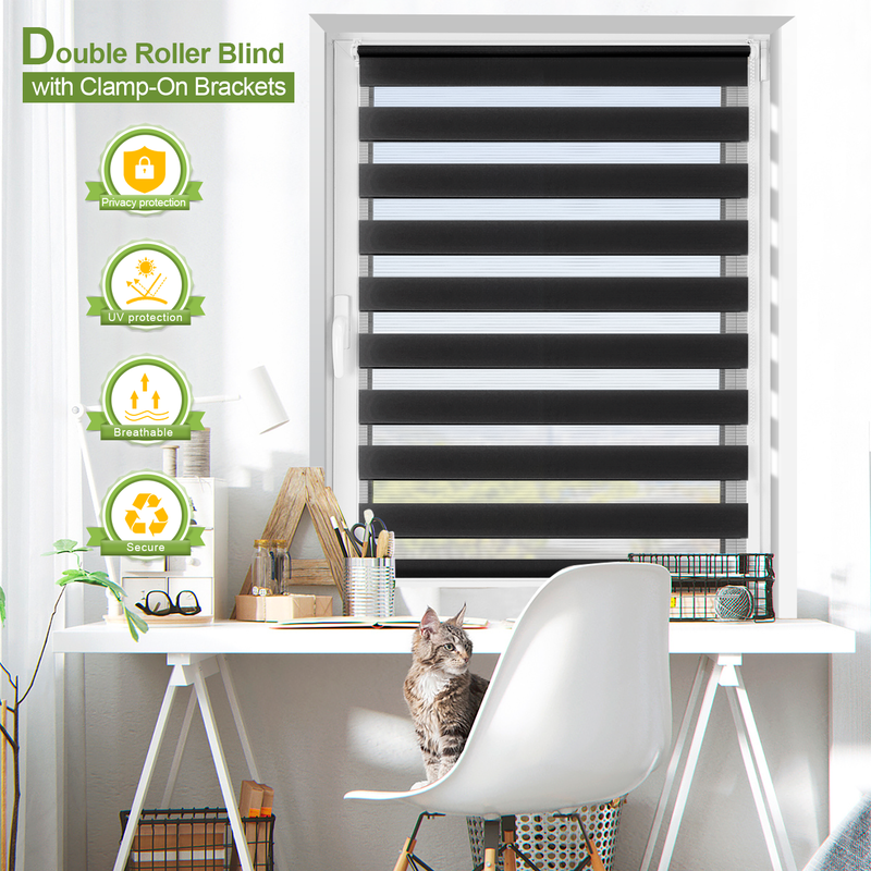 【3 € Rabatt ab 10 €】EcoHue DuoRollo Klemmfix Doppelrollo, ohne Bohren, mit Klemmträgern, für Fenster und Türen, Dunkelgrau, B 100 cm x H 150 cm, 1 Stück