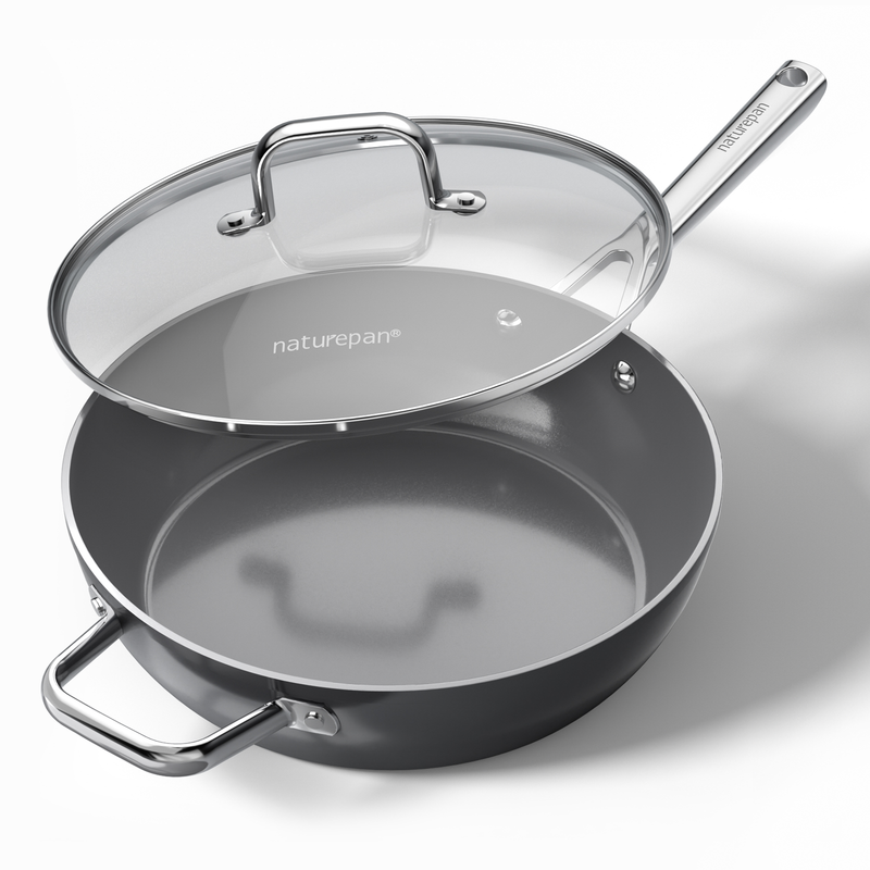 naturepan Keramik-Kochgeschirr Diamant Titane 28 cm Hoch mit Deckel – Antihaftbeschichtung ohne PTFE/PFOA/PFAS – Cool-Touch-Griff – Induktions- & ofenfest – Spülmaschinenfest – Grau